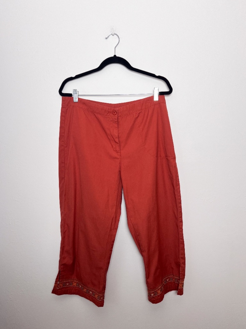 Woolrich Women’s Henna Cotton Embroidered Crop Capri Pants Size 14 Orange Red